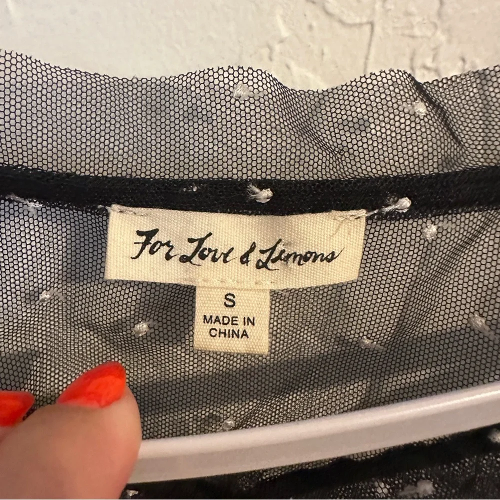 For Love And Lemons Black Sheer Polka Dot Tie Front Blouse Size S NWT